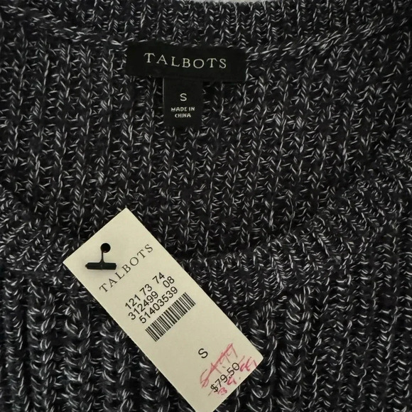 NWT TALBOTS Woven Knit Sweater 100% Cotton Long Sleeve Navy Crew Pullover Small - Picture 5 of 10